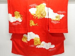 アンティーク　絞り御所車模様刺繍着物